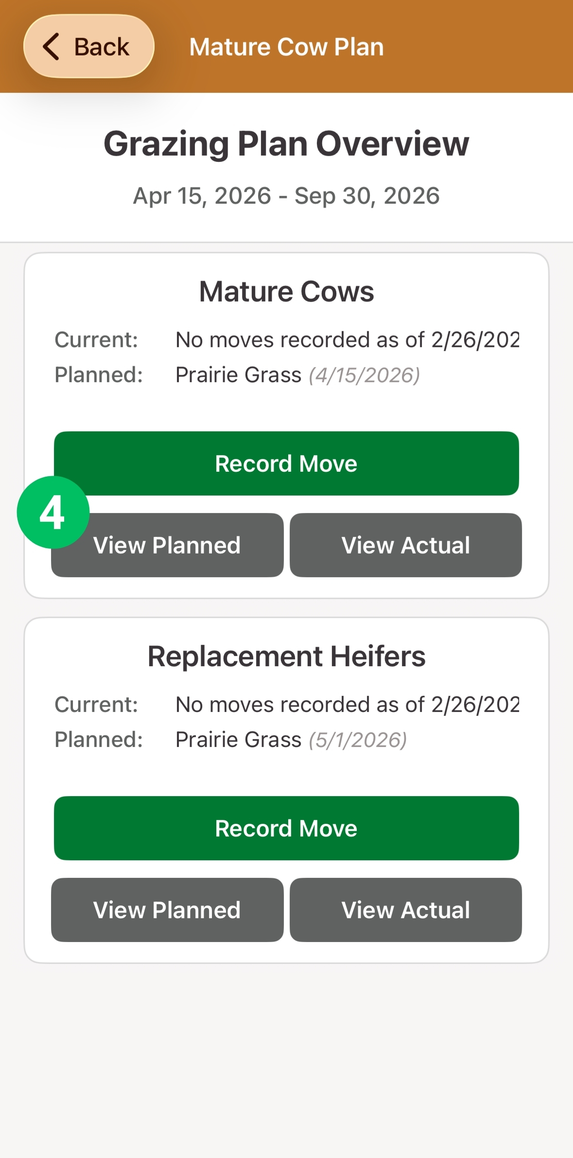 Grazing Plan Overview, with View Planned marked 4