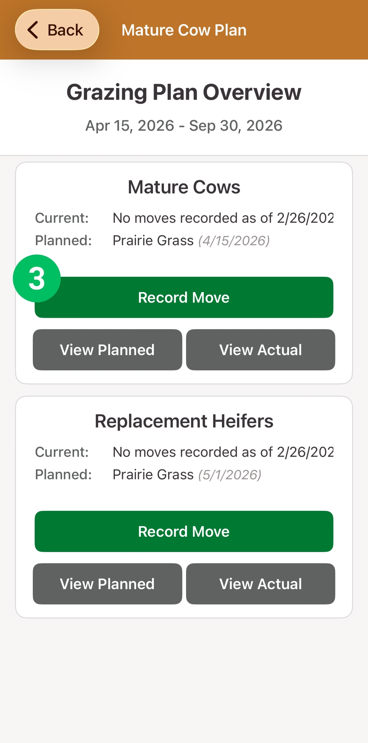 Grazing Plan Overview, with Record Move marked 3